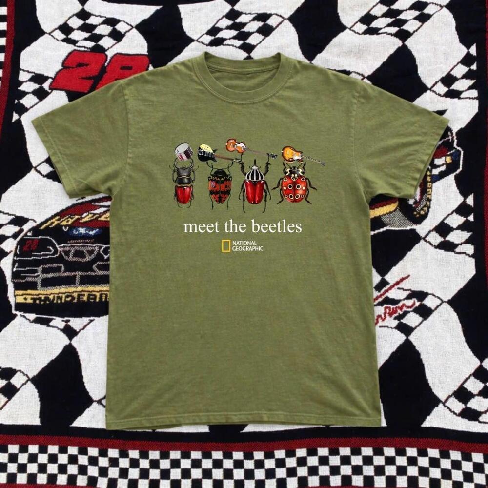 Green And White National Geographic Beetles Cotton T-Shirt